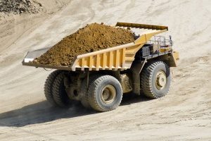 fill dirt delivery truck in Ashburn, VA working on a site